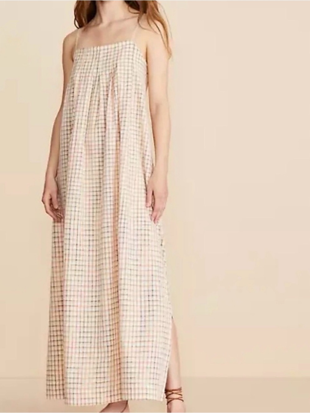 Lou & Grey Plaid Pleated Maxi Dress with Pockets size small